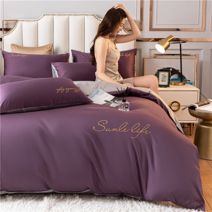 91家纺网 家纺一手货源 找家纺 古吉梦 2024新款水洗棉双拼刺绣单被套 双拼-帝王紫