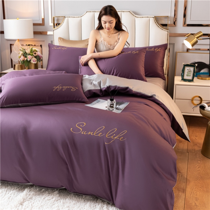 91家纺网 家纺一手货源 找家纺 古吉梦 2024新款水洗棉双拼刺绣单被套 双拼-帝王紫