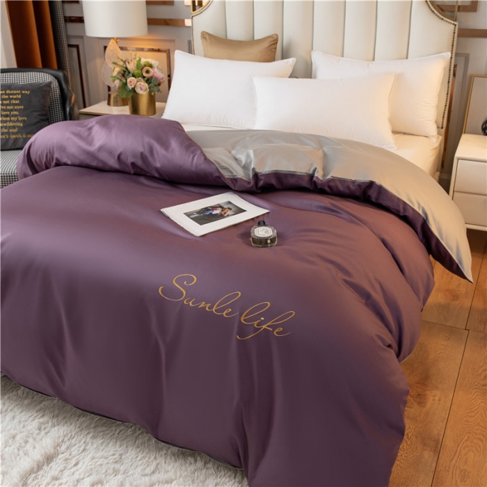 91家纺网 家纺一手货源 找家纺 古吉梦 2024新款水洗棉双拼刺绣单被套 双拼-帝王紫
