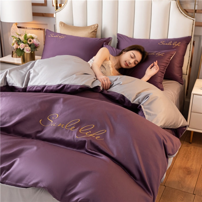 91家纺网 家纺一手货源 找家纺 古吉梦 2024新款水洗棉双拼刺绣单被套 双拼-帝王紫