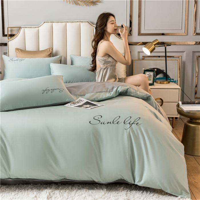 91家纺网 家纺一手货源 找家纺 古吉梦 2024新款水洗棉双拼刺绣单被套 双拼-梵星蓝