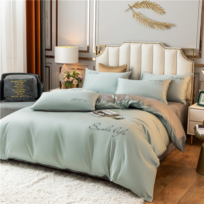 91家纺网 家纺一手货源 找家纺 古吉梦 2024新款水洗棉双拼刺绣单被套 双拼-梵星蓝