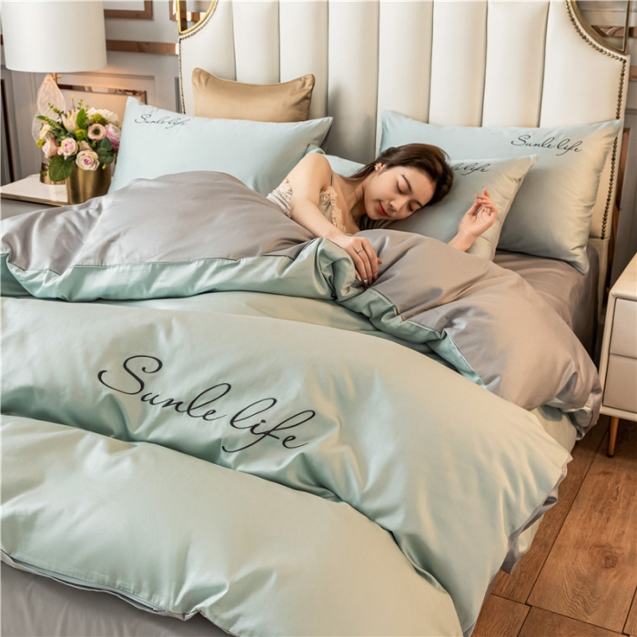 91家纺网 家纺一手货源 找家纺 古吉梦 2024新款水洗棉双拼刺绣单被套 双拼-梵星蓝