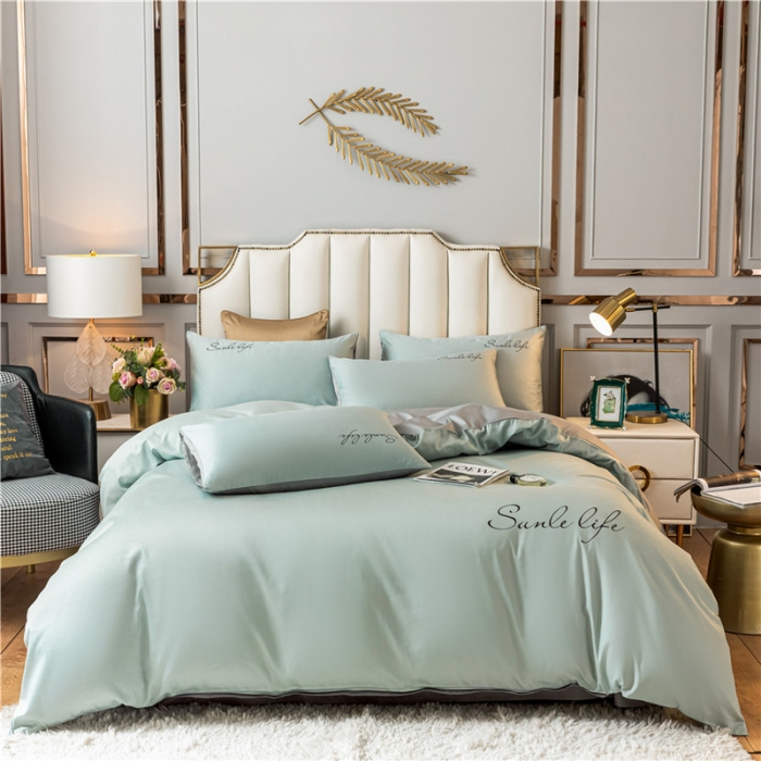 91家纺网 家纺一手货源 找家纺 古吉梦 2024新款水洗棉双拼刺绣单被套 双拼-梵星蓝