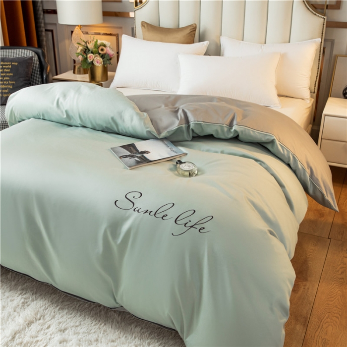 91家纺网 家纺一手货源 找家纺 古吉梦 2024新款水洗棉双拼刺绣单被套 双拼-梵星蓝