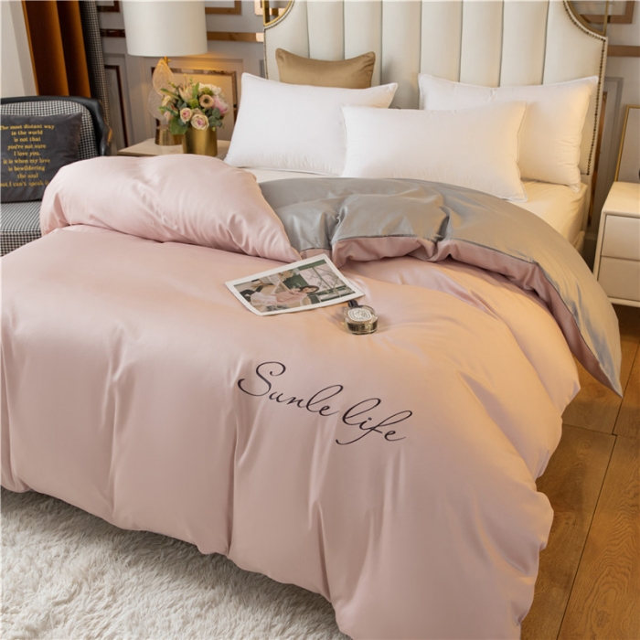 91家纺网 家纺一手货源 找家纺 古吉梦 2024新款水洗棉双拼刺绣单被套 双拼-粉灰