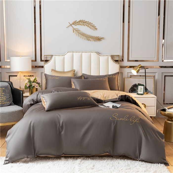 91家纺网 家纺一手货源 找家纺 古吉梦 2024新款水洗棉双拼刺绣单被套 双拼-高级灰