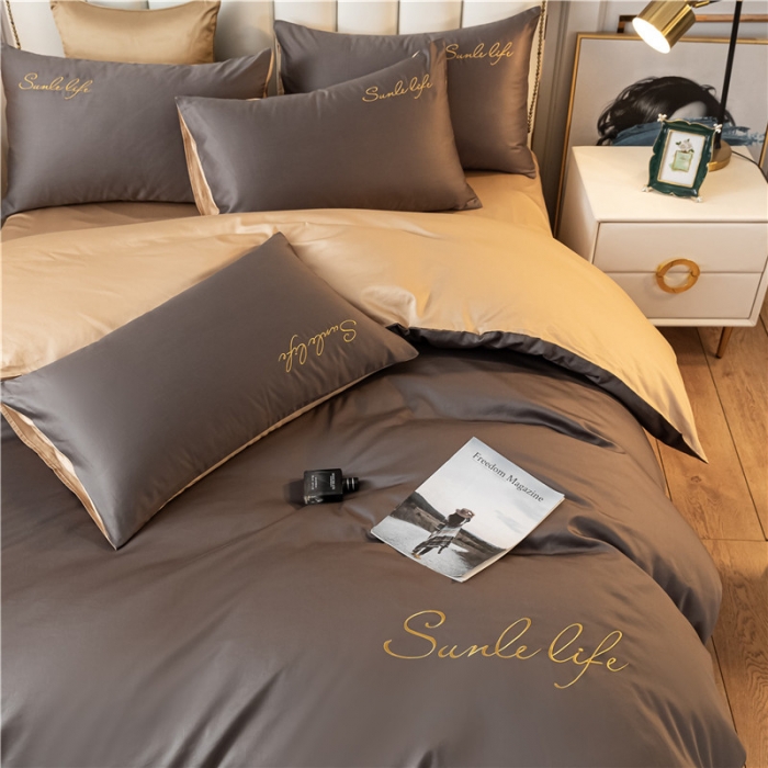 91家纺网 家纺一手货源 找家纺 古吉梦 2024新款水洗棉双拼刺绣单被套 双拼-高级灰