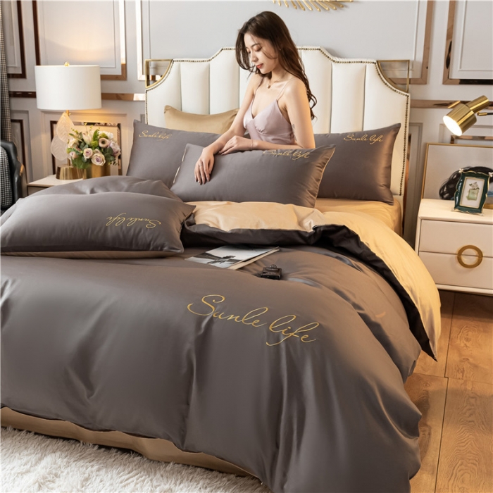 91家纺网 家纺一手货源 找家纺 古吉梦 2024新款水洗棉双拼刺绣单被套 双拼-高级灰