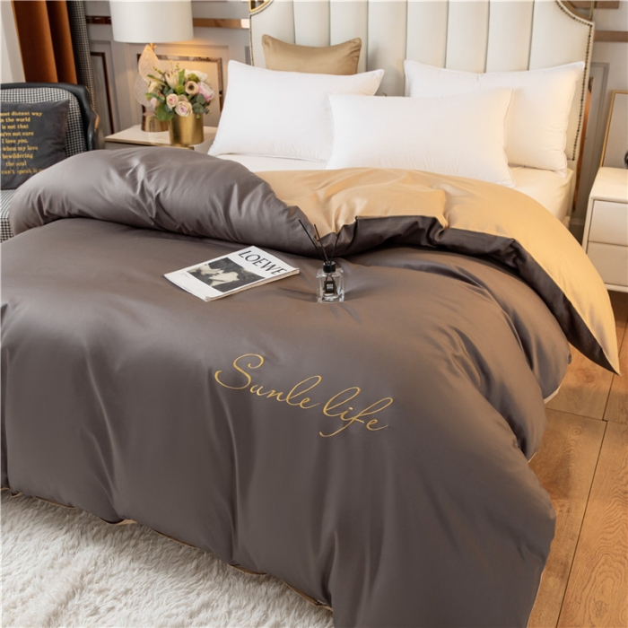 91家纺网 家纺一手货源 找家纺 古吉梦 2024新款水洗棉双拼刺绣单被套 双拼-高级灰