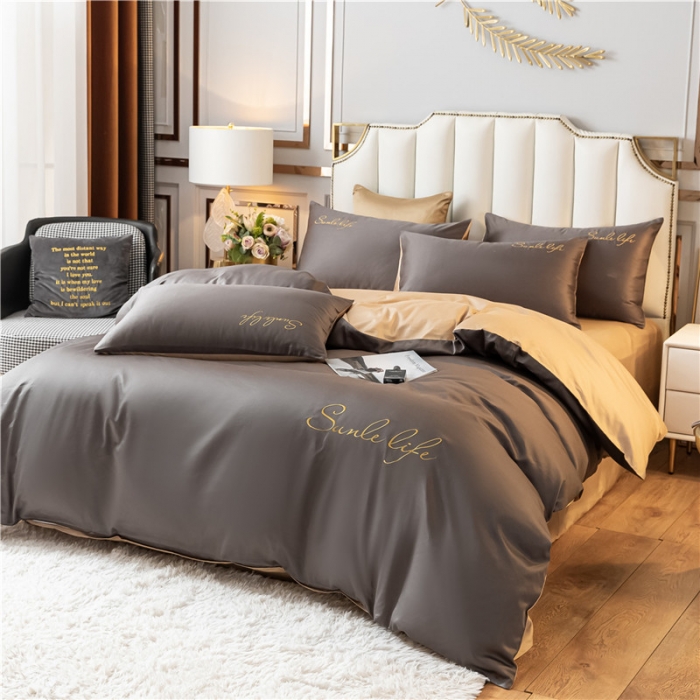 91家纺网 家纺一手货源 找家纺 古吉梦 2024新款水洗棉双拼刺绣单被套 双拼-高级灰