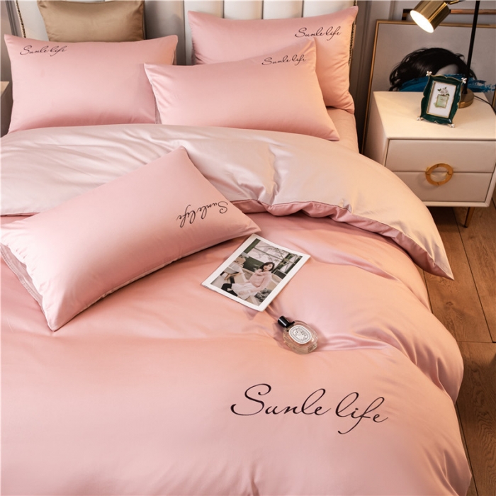 91家纺网 家纺一手货源 找家纺 古吉梦 2024新款水洗棉双拼刺绣单被套 双拼-藕粉