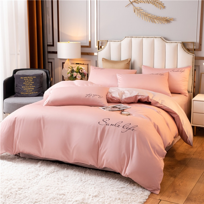 91家纺网 家纺一手货源 找家纺 古吉梦 2024新款水洗棉双拼刺绣单被套 双拼-藕粉