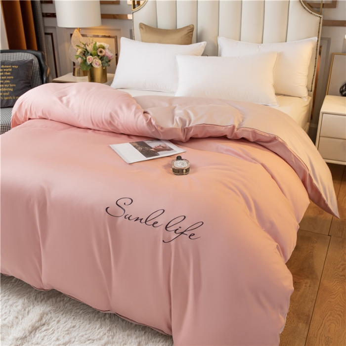 91家纺网 家纺一手货源 找家纺 古吉梦 2024新款水洗棉双拼刺绣单被套 双拼-藕粉