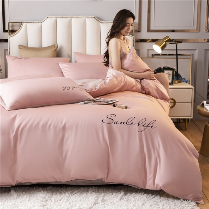 91家纺网 家纺一手货源 找家纺 古吉梦 2024新款水洗棉双拼刺绣单被套 双拼-藕粉