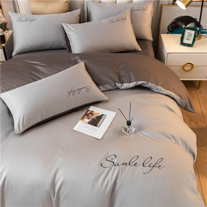 91家纺网 家纺一手货源 找家纺 古吉梦 2024新款水洗棉双拼刺绣单被套 双拼-浅灰