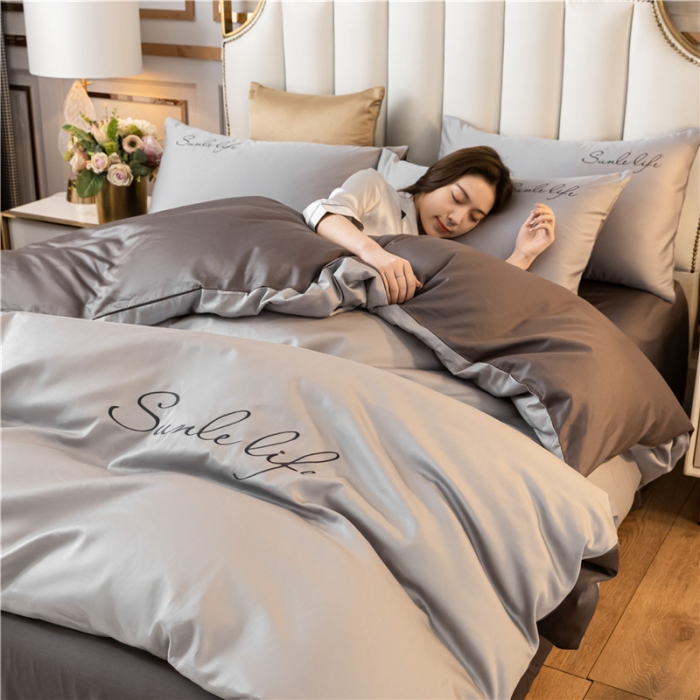 91家纺网 家纺一手货源 找家纺 古吉梦 2024新款水洗棉双拼刺绣单被套 双拼-浅灰