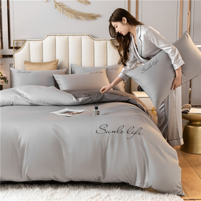 91家纺网 家纺一手货源 找家纺 古吉梦 2024新款水洗棉双拼刺绣单被套 双拼-浅灰