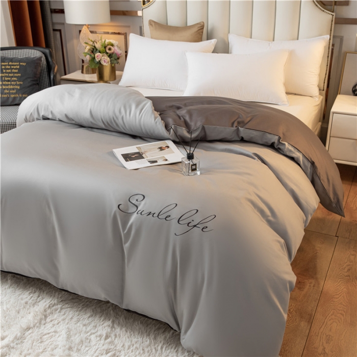 91家纺网 家纺一手货源 找家纺 古吉梦 2024新款水洗棉双拼刺绣单被套 双拼-浅灰