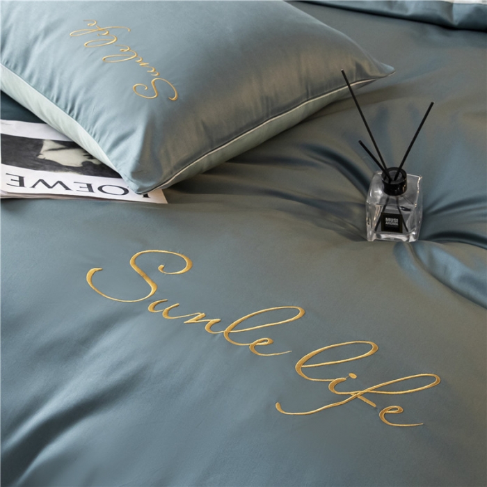 91家纺网 家纺一手货源 找家纺 古吉梦 2024新款水洗棉双拼刺绣单被套 双拼-浅石蓝