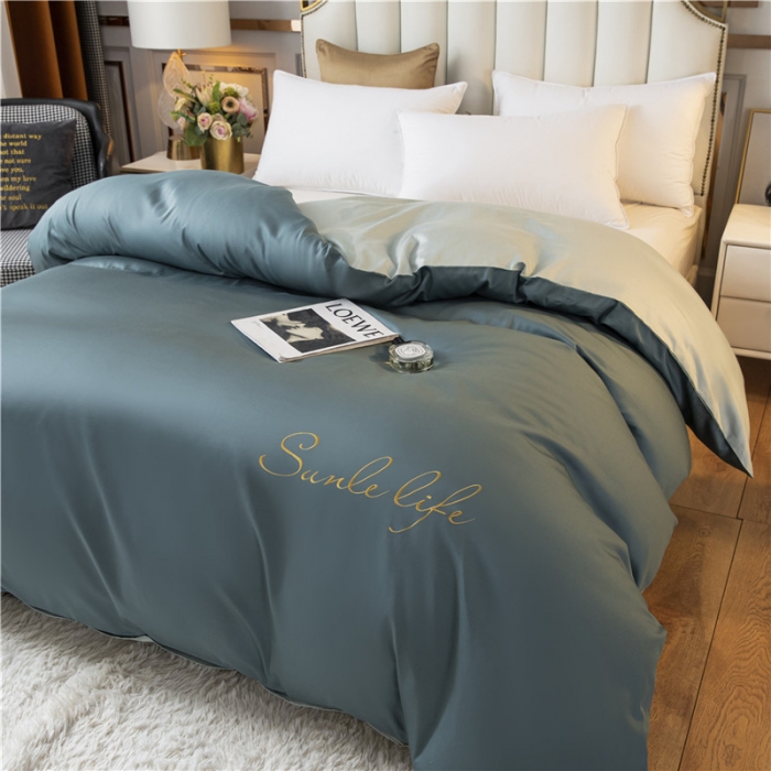 91家纺网 家纺一手货源 找家纺 古吉梦 2024新款水洗棉双拼刺绣单被套 双拼-浅石蓝