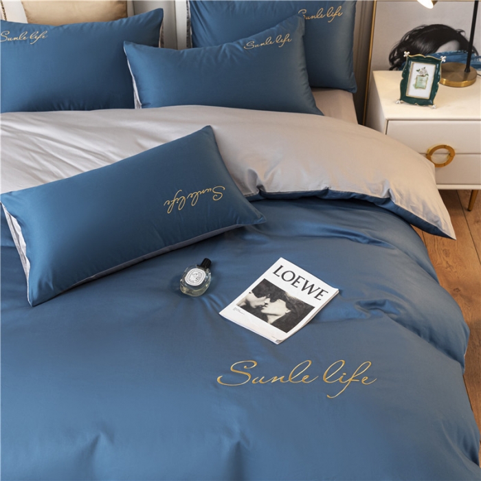 91家纺网 家纺一手货源 找家纺 古吉梦 2024新款水洗棉双拼刺绣单被套 双拼-月光蓝