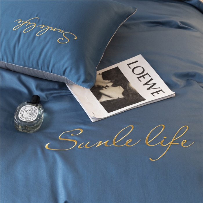 91家纺网 家纺一手货源 找家纺 古吉梦 2024新款水洗棉双拼刺绣单被套 双拼-月光蓝