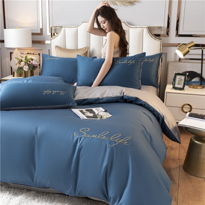 91家纺网 家纺一手货源 找家纺 古吉梦 2024新款水洗棉双拼刺绣单被套 双拼-月光蓝