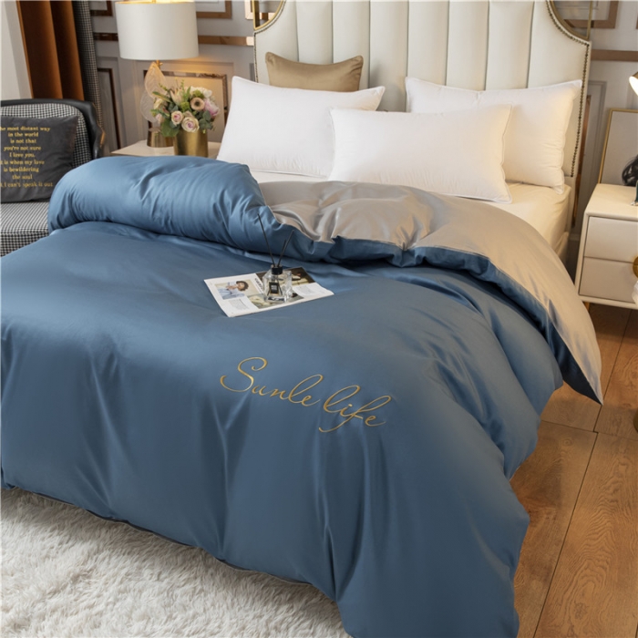 91家纺网 家纺一手货源 找家纺 古吉梦 2024新款水洗棉双拼刺绣单被套 双拼-月光蓝