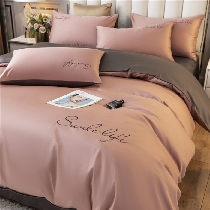 91家纺网 家纺一手货源 找家纺 古吉梦 2024新款水洗棉双拼刺绣单被套 双拼-紫豆沙