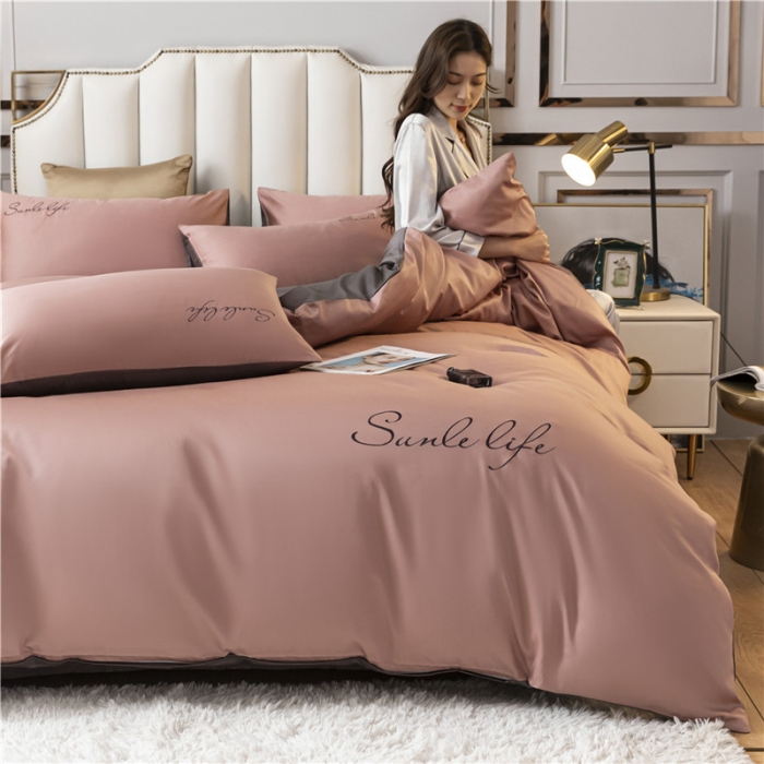 91家纺网 家纺一手货源 找家纺 古吉梦 2024新款水洗棉双拼刺绣单被套 双拼-紫豆沙