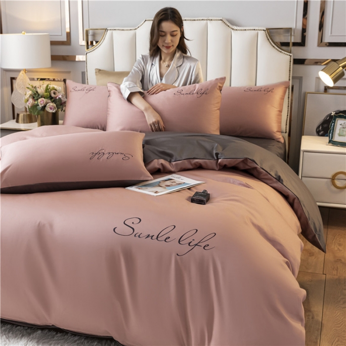 91家纺网 家纺一手货源 找家纺 古吉梦 2024新款水洗棉双拼刺绣单被套 双拼-紫豆沙