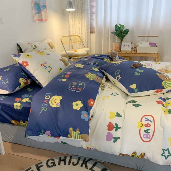 91家纺网 家纺一手货源 找家纺 澳萝拉 2021新款印花全棉四件套 花花熊