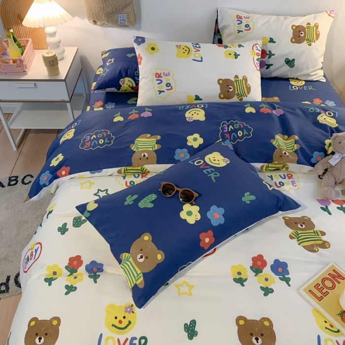 91家纺网 家纺一手货源 找家纺 澳萝拉 2021新款印花全棉四件套 花花熊