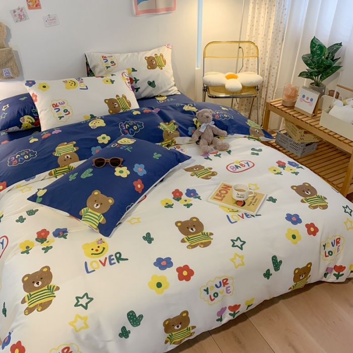 91家纺网 家纺一手货源 找家纺 澳萝拉 2021新款印花全棉四件套 花花熊