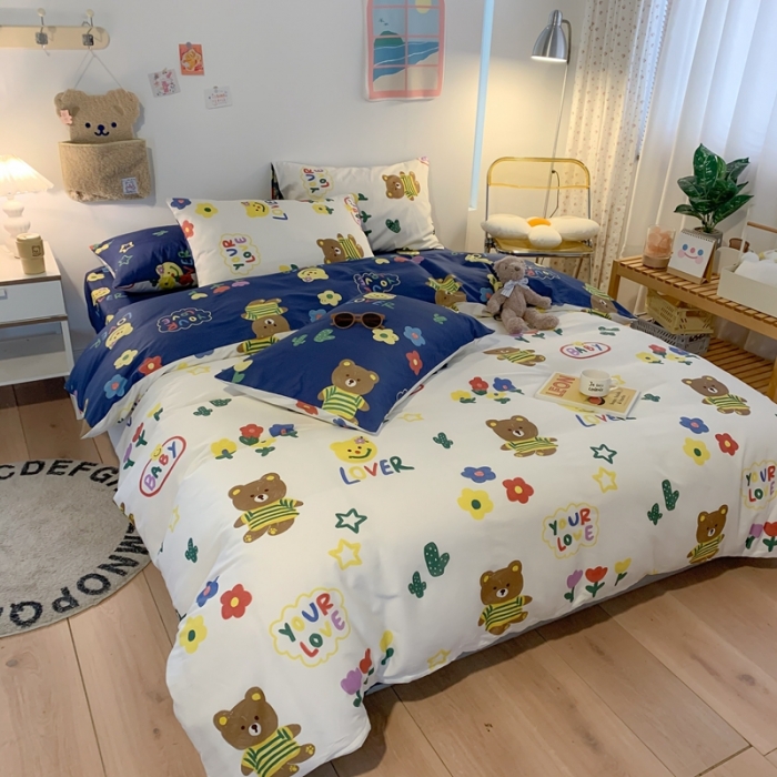 91家纺网 家纺一手货源 找家纺 澳萝拉 2021新款印花全棉四件套 花花熊