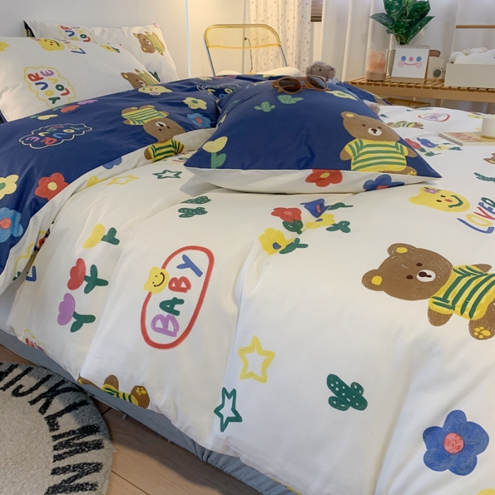 91家纺网 家纺一手货源 找家纺 澳萝拉 2021新款印花全棉四件套 花花熊