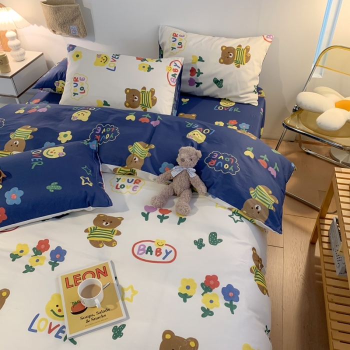 91家纺网 家纺一手货源 找家纺 澳萝拉 2021新款印花全棉四件套 花花熊