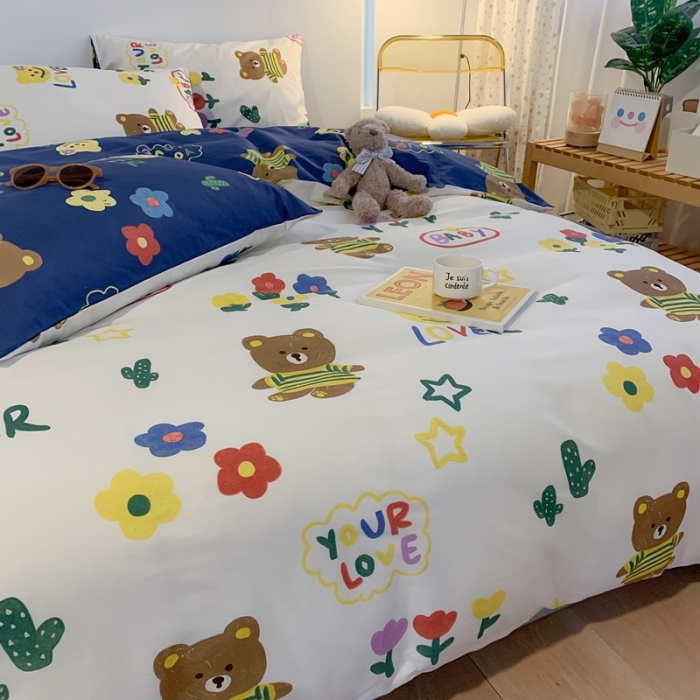 91家纺网 家纺一手货源 找家纺 澳萝拉 2021新款印花全棉四件套 花花熊