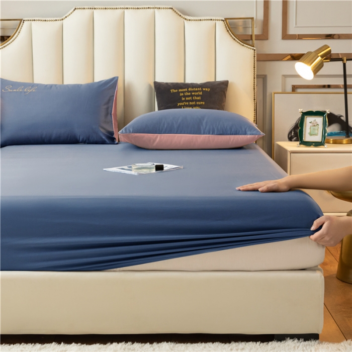 91家纺网 家纺一手货源 找家纺 古吉梦 2024新款水洗棉-S双拼单品床单床笠枕套 宾利蓝