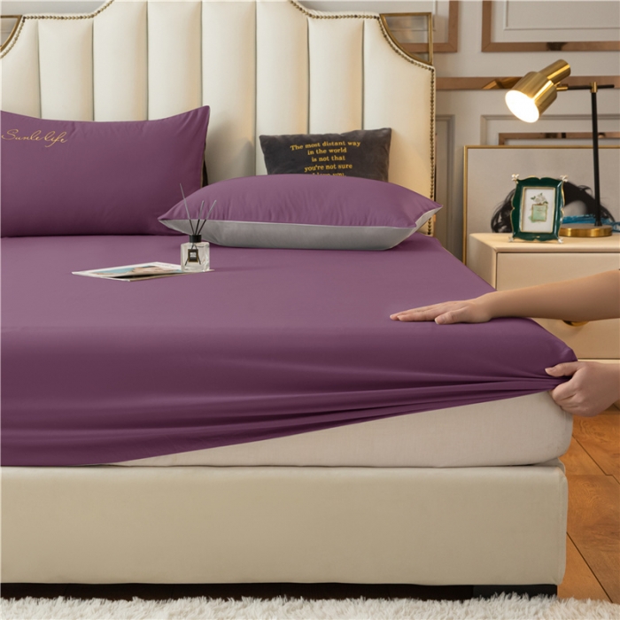 91家纺网 家纺一手货源 找家纺 古吉梦 2024新款水洗棉-S双拼单品床单床笠枕套 帝王紫