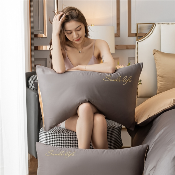 91家纺网 家纺一手货源 找家纺 古吉梦 2024新款水洗棉-S双拼单品床单床笠枕套 高级灰