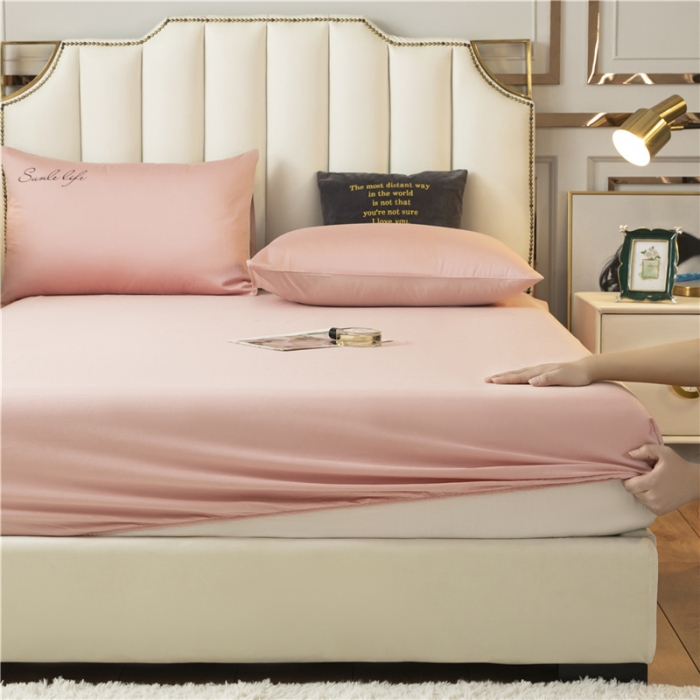 91家纺网 家纺一手货源 找家纺 古吉梦 2024新款水洗棉-S双拼单品床单床笠枕套 藕粉