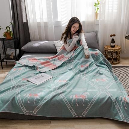 91家纺网 家纺一手货源 找家纺 朴尔家纺 2021新款跑量款双层全棉纱布毛巾被 风马-绿