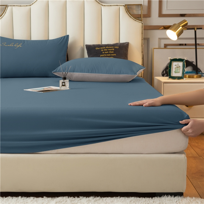 91家纺网 家纺一手货源 找家纺 古吉梦 2024新款水洗棉-S双拼单品床单床笠枕套 月光蓝