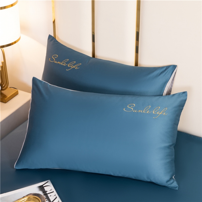 91家纺网 家纺一手货源 找家纺 古吉梦 2024新款水洗棉-S双拼单品床单床笠枕套 月光蓝