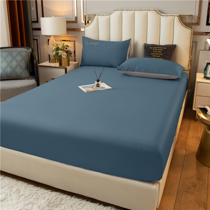 91家纺网 家纺一手货源 找家纺 古吉梦 2024新款水洗棉-S双拼单品床单床笠枕套 月光蓝