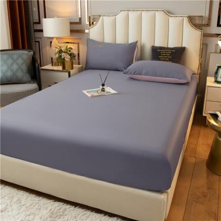 古吉梦 2024新款水洗棉-S双拼单品床单床笠枕套 紫灰