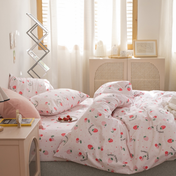 91家纺网 家纺一手货源 找家纺 怡家居 2021新款全棉田园四件套 草莓A