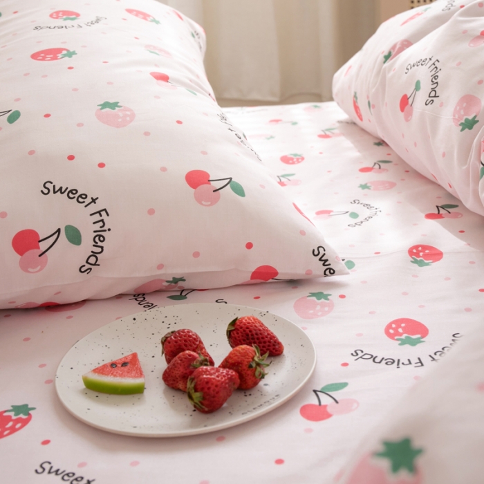 91家纺网 家纺一手货源 找家纺 怡家居 2021新款全棉田园四件套 草莓A